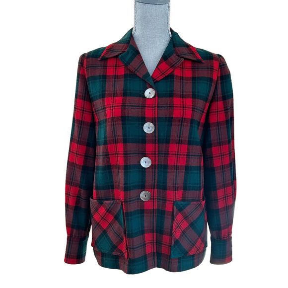 Pendleton Jackets & Blazers - Pendleton Vintage 60’s Plaid Red and Green Wool Shacket Blazer Size S/M